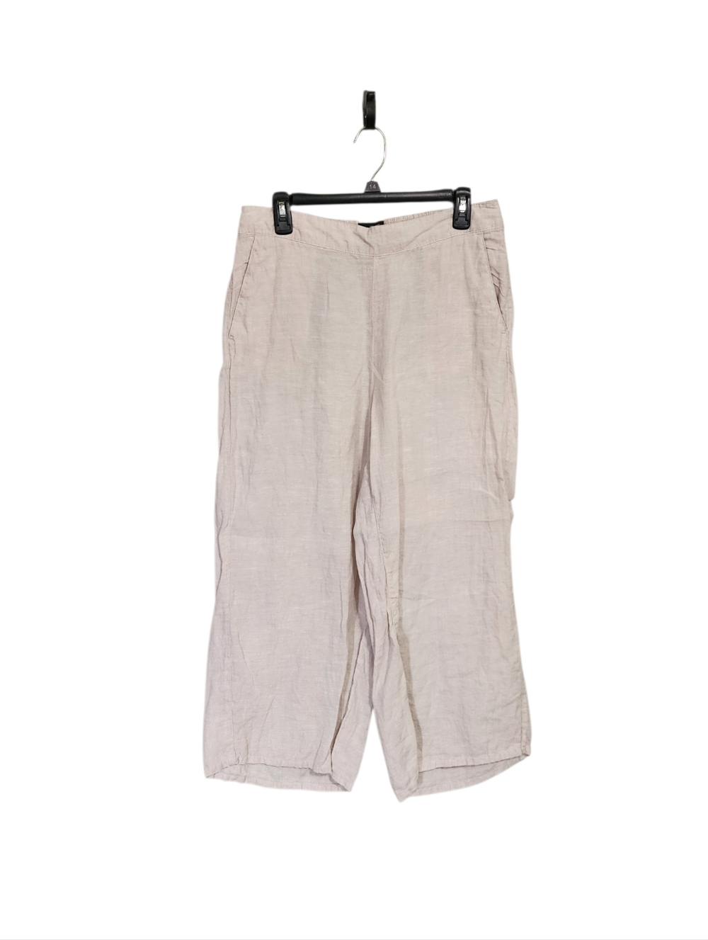 Tahari Linen Pull On Wide Leg Crop Pants L Oatmeal Cream Beachy Granola